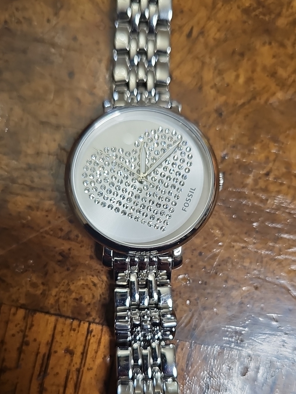 Fossil Silver Crystal Heart Bracelet Watch